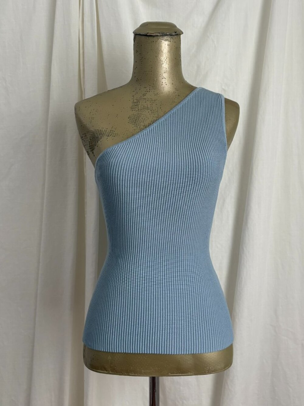 Aritzia Babaton Sculpt Knit Seven One Shoulder Tank Top Light Blue Plein Air S
